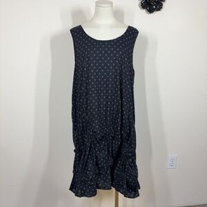 Tulip Dress Womens Large Polka Dot Ruched Ruffle Trapeze Swing Boho Lagenlook